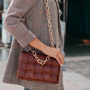 VICI Collection- Desire Padded Woven Chain Handbag- Chocolate